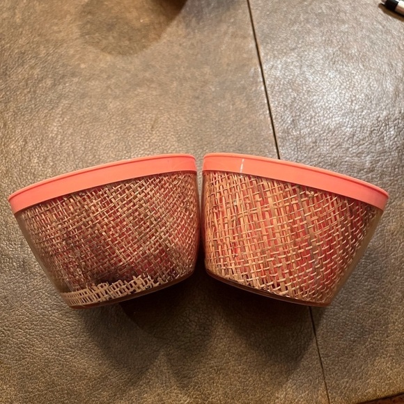 Set of Vintage MCM Raffia Ware 1950s in Coral Pink - Picture 10 of 13